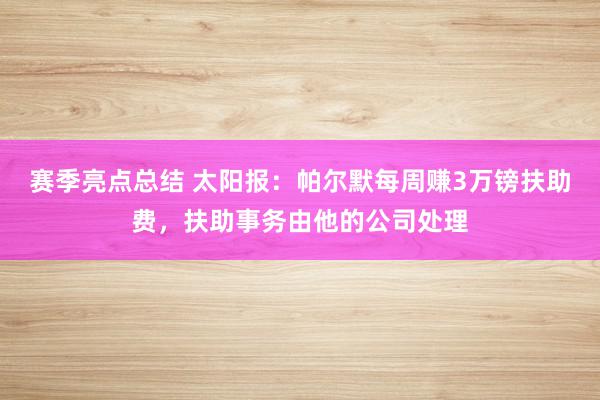 赛季亮点总结 太阳报：帕尔默每周赚3万镑扶助费，扶助事务由他的公司处理