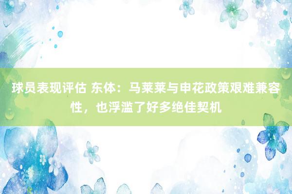 球员表现评估 东体：马莱莱与申花政策艰难兼容性，也浮滥了好多绝佳契机