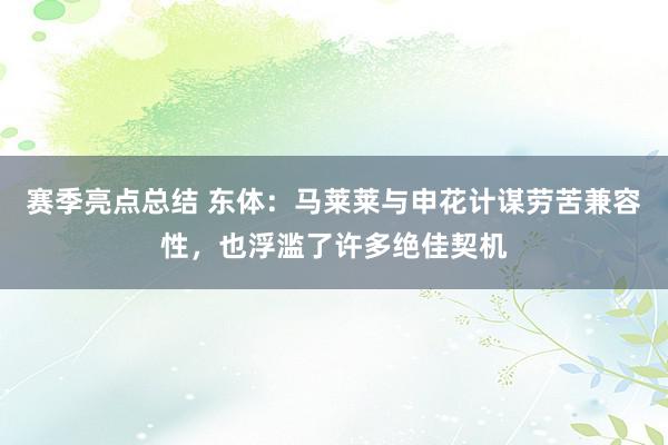 赛季亮点总结 东体：马莱莱与申花计谋劳苦兼容性，也浮滥了许多绝佳契机